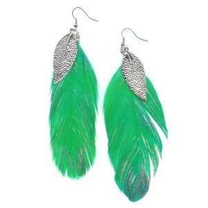  Green and Silver Feather Earrings _ Glamorous Everything 