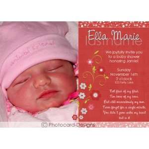  Flower Baby Shower Photo Card Invitation Health 