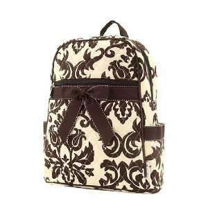  Medium Quilted Damask Print Backpack   Brown/Tan 