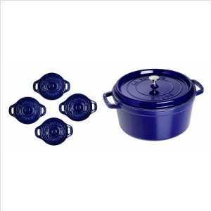   Cast Iron Cocotte with 4 Mini Ceramic Cocottes, Dark Blue Kitchen
