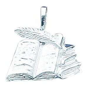  Sterling Silver Books with Quill Charm Jewelry