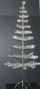Vintage Retro Look Feather Tinsel Silver Christmas Ornament Display 