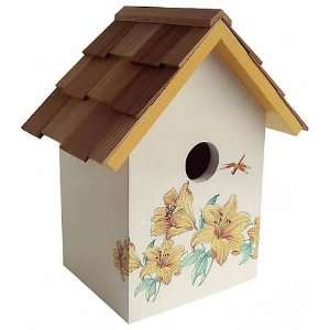  Hand Painted Red Cedar Top Lily Cream Birdhouse