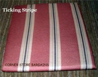 Preppy Ticking STRIPE Fabric Shower Curtain Rust Blue and Beige NEW 