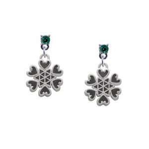  Silver Snowflake with Hearts Emerald Swarovski Post Charm 