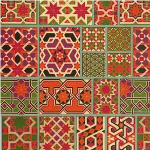  Red and green Moroccan faux fabric wallcovering