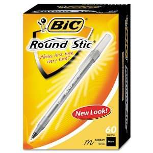 BIC  Round Stic Ballpoint Pen, Translucent Barrel, Black Ink, Med Pt 