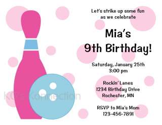 BOWLING Girl Birthday Party Invitations & Labels  