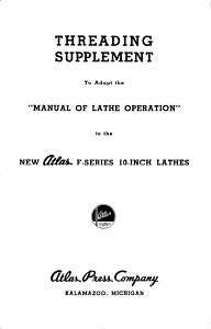 Atlas Threading Supplement Manual Of Lathe Operations  