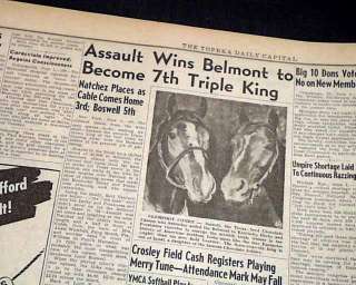 ASSAULT Wins Triple Crown Horse Racing Belmont 1948 Newspaper  
