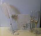 BUTTERFLY WEDDING GUEST BOOK, PEN & CHAMPAGNE GLASSES  