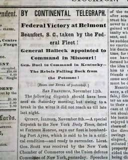 BELMONT MO Missouri & Beaufort SC Civil War OLD WEST Stockton CA 1861 