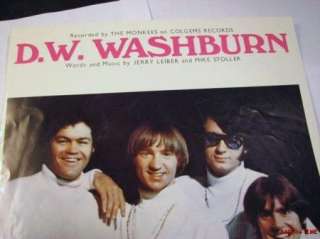 NICE Vintage 1968 THE MONKEES D.W.WASHBURN Sheet Music  