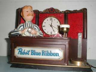 Old Pabst Blue Ribbon Bartender Lighted Clock Display  