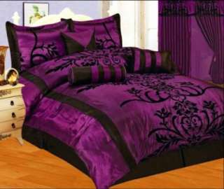   Black / Purple Flocking Bed in a Bag   Queen, King, Curtains  