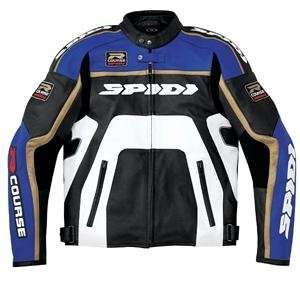  Spidi R Course Leather Jacket   52/Black/Blue Automotive