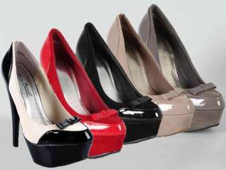 New Platform Stiletto High Heels Pumps Suede Patent Bow Anne Michelle 