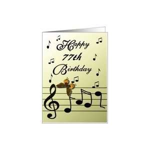  Happy 77th Birthday / Yellow   Musical Notes   Butterfly 
