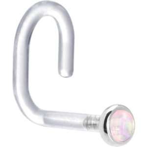   White Gold 2mm Light Pink Synthetic Opal Bioplast Nose Ring Jewelry
