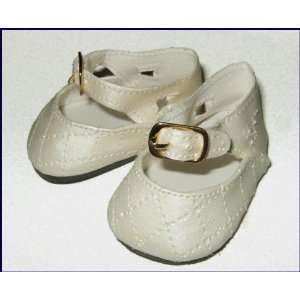 Baby White (Light Ivory) Fancy Ankle Strap Doll Shoes for Bitty Baby 