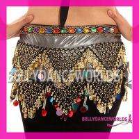 BELLY DANCE COSTUME HIP SCARF WRAP SKIRT GOLD COIN 5CLR  