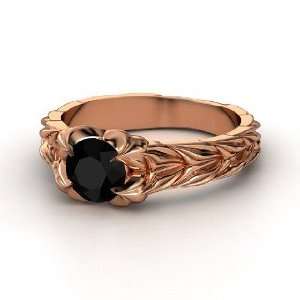  Rose and Thorn Ring, Round Black Onyx 14K Rose Gold Ring 