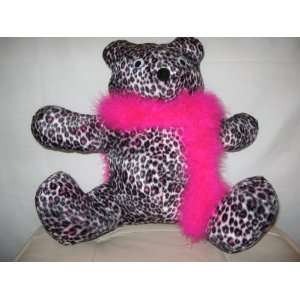  Black and Pink Animal Print Teddy Bear with Bright Pink Boa 