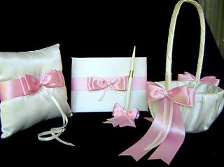   FLOWER GIRL BASKET,A RING BEARER PILLOW AND A GUEST BOOK WITH PEN SET