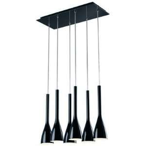  Flute Ceiling Mount Lamp In Black Glass