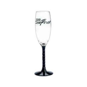  Flute style champagne glass with a black color twisted 