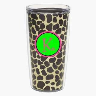 Giraffe Print 16 oz Insulated Beverage Tumbler w/Monogram   (Green 