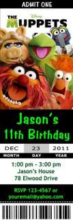 The Muppets Movie Kermit the Frog Birthday Party Ticket Invitations 