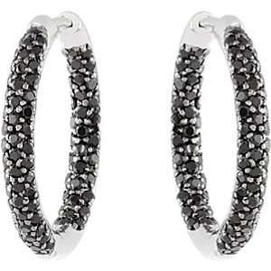  Sterling Silver Black Spinel Hoop Earrings Jewelry
