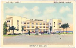1942 THE JEFFERSON HOTEL MIAMI BEACH FLORIDA POSTCARD  