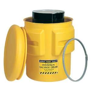 Eagle 1665 Yellow Blow Molded HDPE Metal Band Salvage Drum with Bolt 