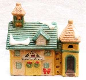 CERAMIC CHRISTMAS VILLAGE HOUSE FIRE STATION LIGHTED  