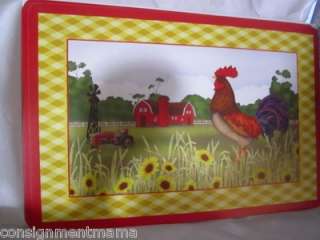 Set of 4 Rooster Farm Sunflower Placemats Wipeable Country New Red 