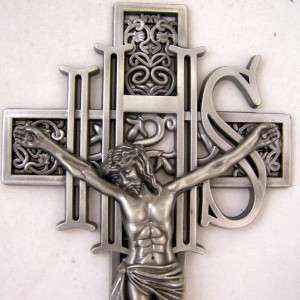 Silver IHS Wall Cross Jesus Christ Crucifixion Crucifix  