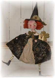Primitive Folk Art Spring St Patricks Day witch doll PFATT ooak EHAG 