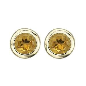   Gold Bezel Set 4 MM Natural Citrine Earring Studs Katarina Jewelry