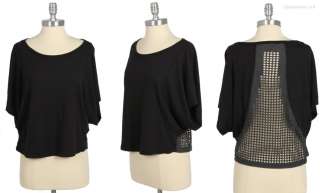 Wide Neck and Wide Sleeve Top with Cut Out Holes on Back SMALL BLACK 