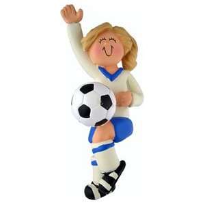  Blonde Female Soccer Player in Blue Uniform Christmas 