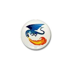  Blue Fire Breathing Dragon Cool Mini Button by  