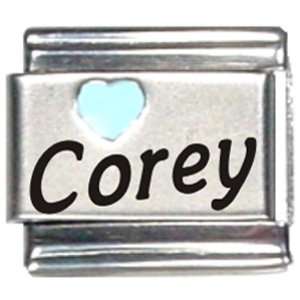  Corey Light Blue Heart Laser Name Italian Charm Link 