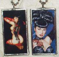 BETTIE PAGE SEXY TATTOO GLASS ART PENDANT/NECKLACE  