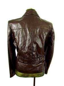 vintage mens dark brown CROPPED leather jacket coat fitted COOL sz 