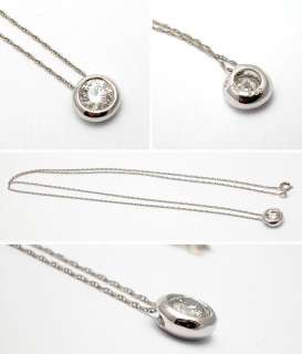 Bezel Set Ideal Cut Diamond Pendant Necklace Solid 18K White Gold sku 