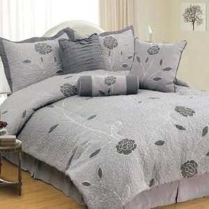  Thames 7 Piece Comforter Set in Soft Gray Size Queen 