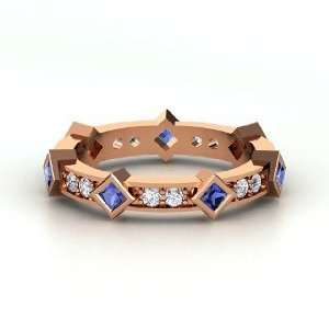 Princess in the Round Ring, 14K Rose Gold Ring with Sapphire & Diamond