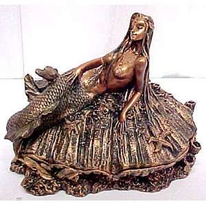  Mermaid On Clam Shell Trinket Box Bronze Finish